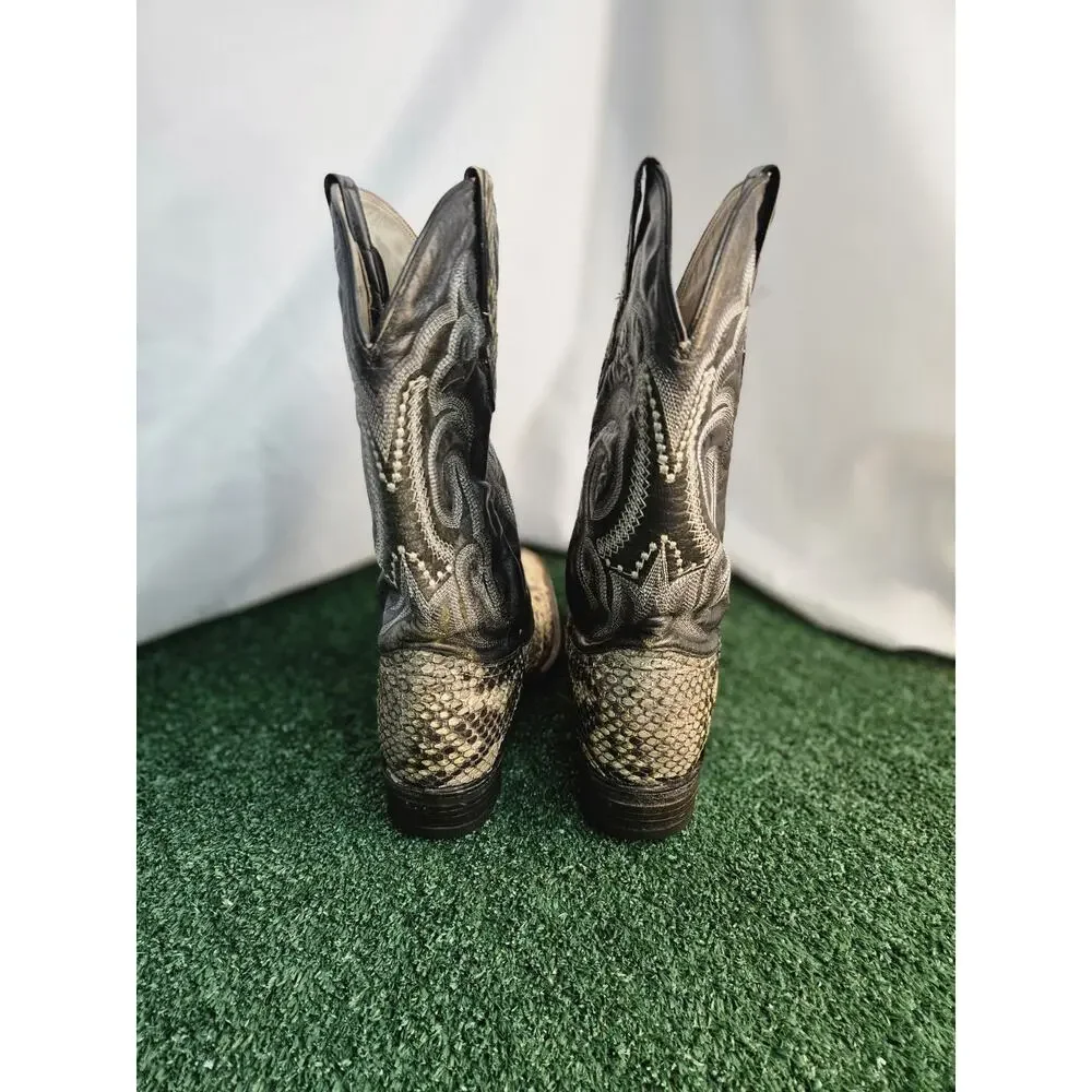 Men's El Cadaffy Snake Skin Embroidered Cowboy Western Boots Size 9.5 D Mex 27.5